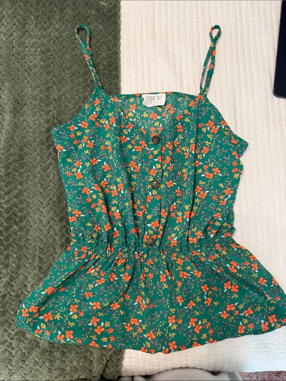 Sienna Sky Teal Floral Button-Front Spaghetti Strap Camisole